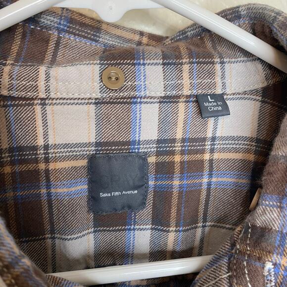 Gray Saks Fifth Avenue Mens Cotton Plaid Button Down Size Large - Picture 2 of 8